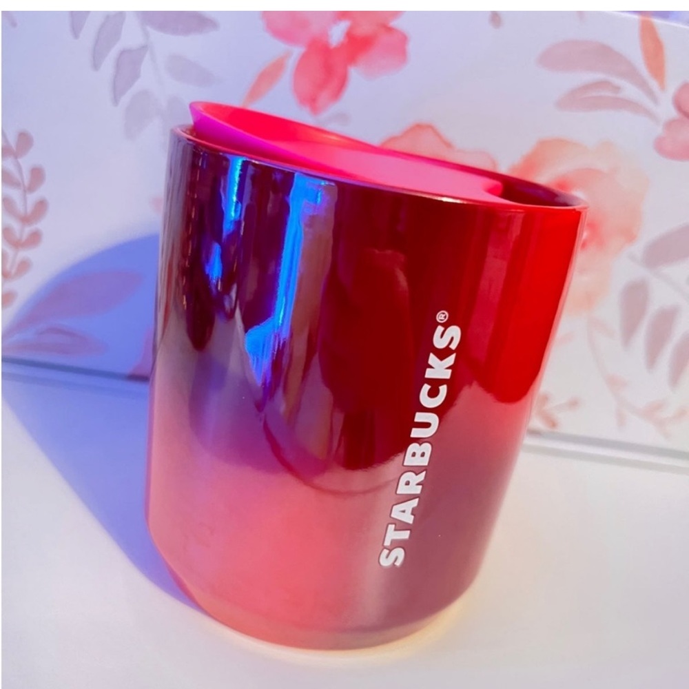Starbucks Pink & Red Ombré Ceramic Travel Mug